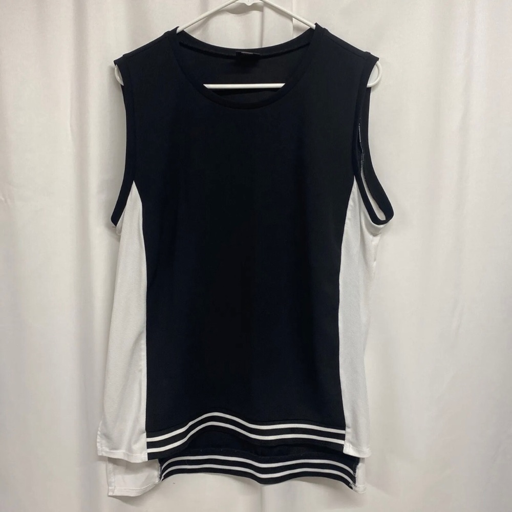 💝Worthington Womans Sleeveless Tank Black White Flowy Tank Shirt XL💝